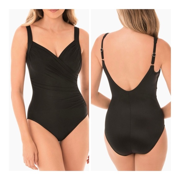$180 Miraclesuit Sanibal Black One-Piece Swimsuit NWOT - Picture 2 of 8